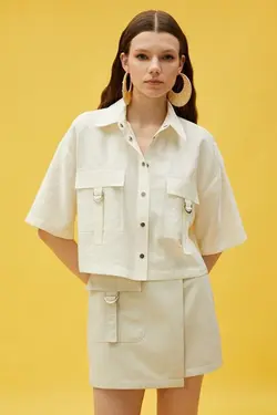 پیراهن کوتاه آستین کوتاه با جیب 3sak60244pw - یاری شاپ