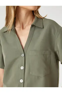 پیراهن کوتاه آستین کوتاه جیبی ترکیبی - یاری شاپ