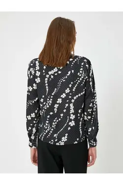 پیراهن گلدار آستین بلند دکمه دار یقه کاف کلاسیک 4wak60179uw با طرح مشکی - یاری شاپ