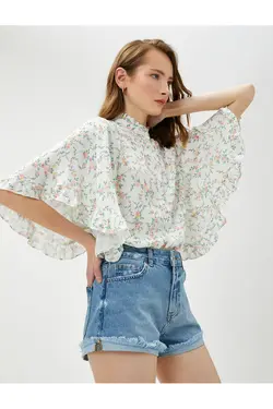 پیراهن گلدار آستین خفاشی یقه با شکوه - یاری شاپ