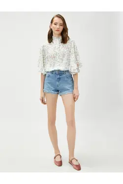 پیراهن گلدار آستین خفاشی یقه با شکوه - یاری شاپ