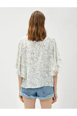 پیراهن گلدار آستین خفاشی یقه با شکوه - یاری شاپ