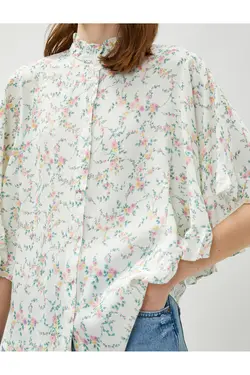 پیراهن گلدار آستین خفاشی یقه با شکوه - یاری شاپ