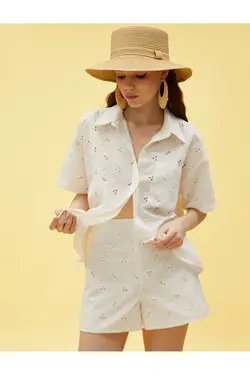 پیراهن گلدوزی آستین کوتاه با جیب - یاری شاپ