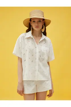 پیراهن گلدوزی آستین کوتاه با جیب - یاری شاپ