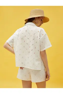 پیراهن گلدوزی آستین کوتاه با جیب - یاری شاپ