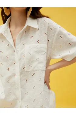پیراهن گلدوزی آستین کوتاه با جیب - یاری شاپ