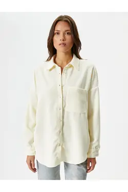 پیراهن مخملی با دکمه‌های جیبی با جزئیات با تناسب منظم - یاری شاپ