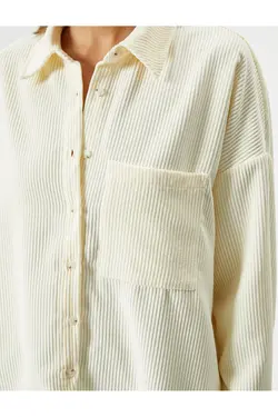 پیراهن مخملی با دکمه‌های جیبی با جزئیات با تناسب منظم - یاری شاپ