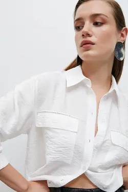 پیراهن مدال جیبی سنگی زنانه 4WAK60003EW - یاری شاپ