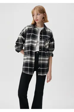 پیراهن مشکی چهارخانه Loose Fit / Loose Fit 122870-82503 - یاری شاپ