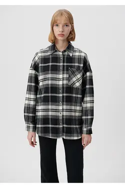 پیراهن مشکی چهارخانه Loose Fit / Loose Fit 122870-82503 - یاری شاپ