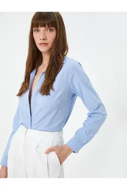 پیراهن معمولی یقه باز پیراهن زنانه نیلی ساده 4WAK60454UW - یاری شاپ