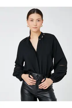 پیراهن مهره ای با آستین بلند بادکنکی - یاری شاپ