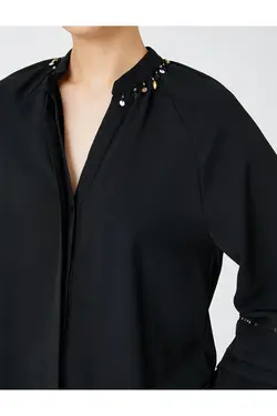 پیراهن مهره ای با آستین بلند بادکنکی - یاری شاپ