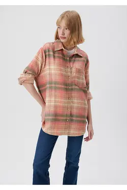 پیراهن نارنجی چهارخانه Loose Fit / Loose Fit 1210609-85860 - یاری شاپ