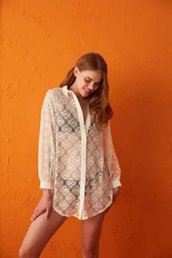 پیراهن نورا با جزئیات گیپور سفید - یاری شاپ