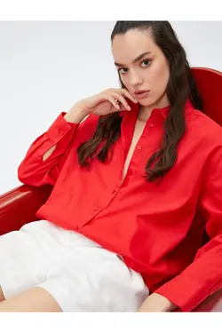 پیراهن یقه استاندارد پیراهن ساده زنانه قرمز 3sak60019pw - یاری شاپ