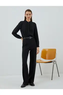 پیراهن یقه باشکوه با دکمه های مخفی آستین بلند - یاری شاپ