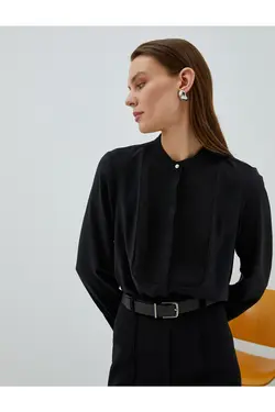 پیراهن یقه باشکوه با دکمه های مخفی آستین بلند - یاری شاپ