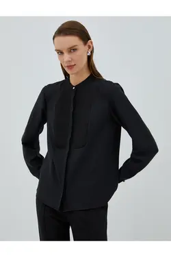 پیراهن یقه باشکوه با دکمه های مخفی آستین بلند - یاری شاپ