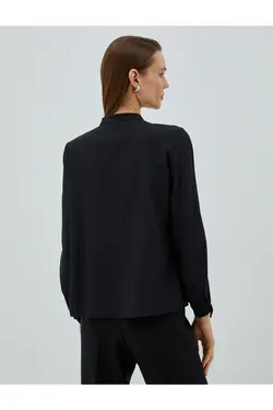 پیراهن یقه باشکوه با دکمه های مخفی آستین بلند - یاری شاپ