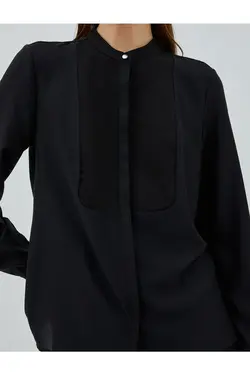 پیراهن یقه باشکوه با دکمه های مخفی آستین بلند - یاری شاپ