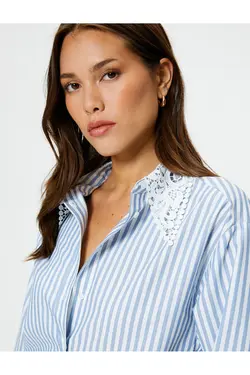 پیراهن یقه توری آستین بلند دکمه دار - یاری شاپ