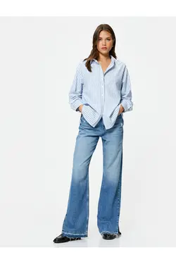 پیراهن یقه توری آستین بلند دکمه دار - یاری شاپ