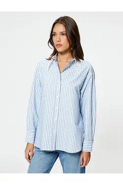 پیراهن یقه توری آستین بلند دکمه دار - یاری شاپ