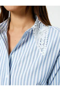 پیراهن یقه توری آستین بلند دکمه دار - یاری شاپ