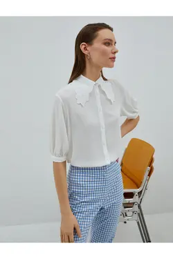 پیراهن یقه توری آستین نیم بادکنکی - یاری شاپ