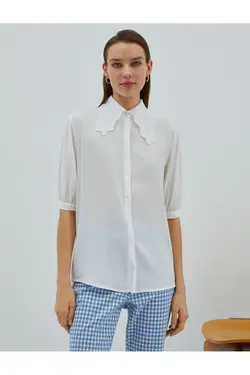 پیراهن یقه توری آستین نیم بادکنکی - یاری شاپ