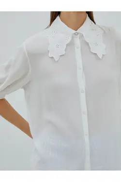 پیراهن یقه توری آستین نیم بادکنکی - یاری شاپ