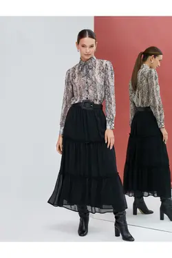 پیراهن یقه روسری پارچه ابریشمی آستین بلند دکمه دار - یاری شاپ