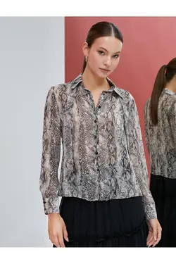 پیراهن یقه روسری پارچه ابریشمی آستین بلند دکمه دار - یاری شاپ