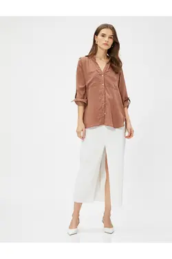 پیراهن یقه شیک با جیب و آستین تاشو - یاری شاپ