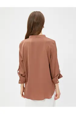 پیراهن یقه شیک با جیب و آستین تاشو - یاری شاپ