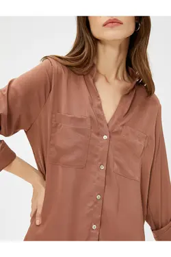 پیراهن یقه شیک با جیب و آستین تاشو - یاری شاپ