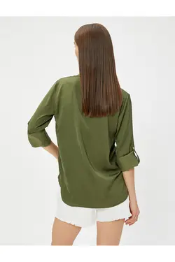 پیراهن یقه شیک با جیب و آستین تاشو - یاری شاپ