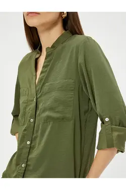 پیراهن یقه شیک با جیب و آستین تاشو - یاری شاپ