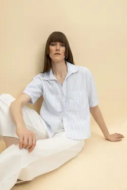 پیراهن یقه کوتاه آستین کوتاه 100% نخی کراپ - یاری شاپ