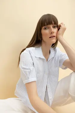 پیراهن یقه کوتاه آستین کوتاه 100% نخی کراپ - یاری شاپ