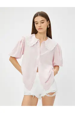 پیراهن یقه نوزاد با آستین بادکنکی با جزئیات گوش ماهی - یاری شاپ