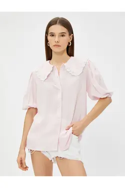 پیراهن یقه نوزاد با آستین بادکنکی با جزئیات گوش ماهی - یاری شاپ