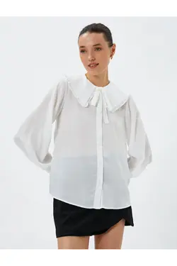 پیراهن یقه کودک، آستین های بادکنکی، دکمه ها و جزئیات کراوات - یاری شاپ