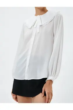 پیراهن یقه کودک، آستین های بادکنکی، دکمه ها و جزئیات کراوات - یاری شاپ