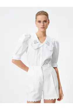 پیراهن یقه نوزاد با آستین بادکنکی و دکمه های گلدوزی شده - یاری شاپ