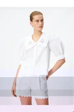 پیراهن یقه نوزاد با آستین بادکنکی و دکمه های گلدوزی شده - یاری شاپ