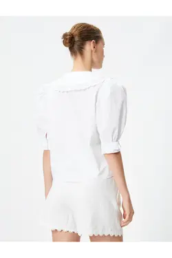 پیراهن یقه نوزاد با آستین بادکنکی و دکمه های گلدوزی شده - یاری شاپ